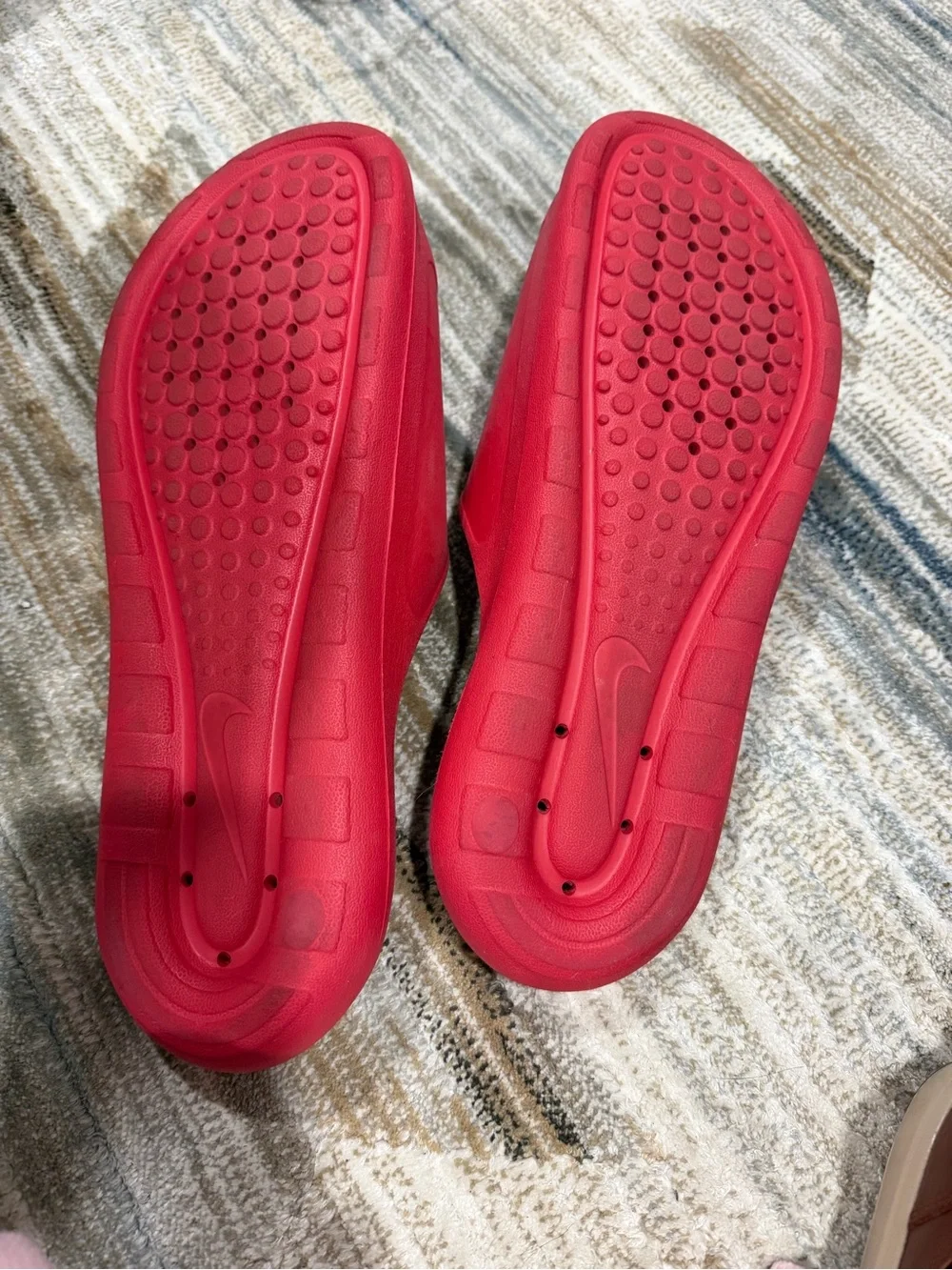 Nike Red Slide Sandals with White Studded Swoosh